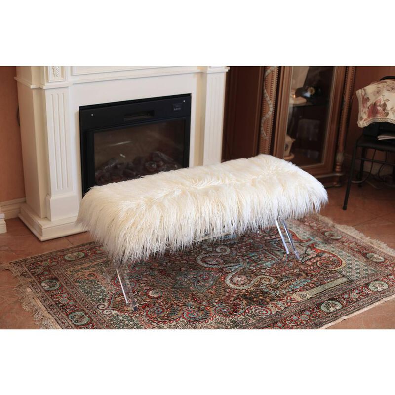 Fur bench/Ottoman with Acrylic Legs.