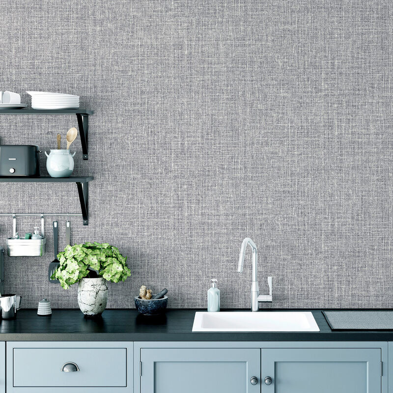Elfrida Grey Linen Wallpaper image number 2