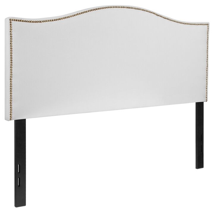 Flash Furniture Lexington Upholstered Full Size Headboard with Accent Nail Trim in White Fabric