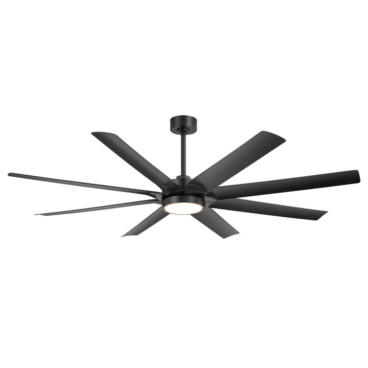 Breezary 72 Inch LED Ceiling Fan with Light,8 Blade, Remote Control, 6 Speeds, Quiet Indoor Fan