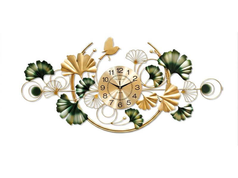 47"x 21" Large 3D Ginkgo Leaf Wall Clock - Silent Non-Ticking Metal Decor for Living Room & Office image number 0