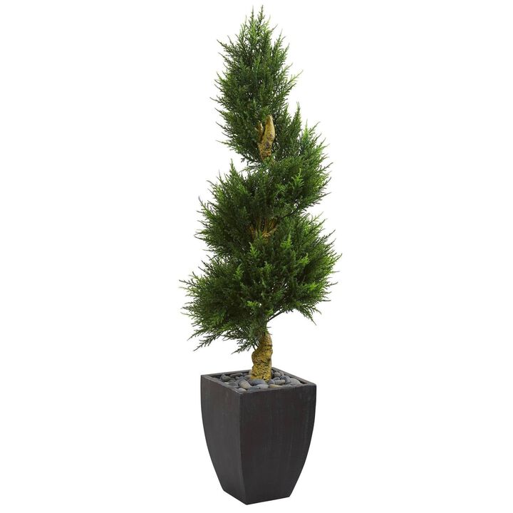 Nearly Natural Cypress Spiral Tree in Planter UV Resistant (Indoor/Outdoor)