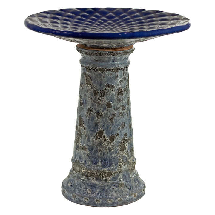 Sunnydaze Rennes 22.5" Ceramic Bird Bath with Lava Finish - Blue