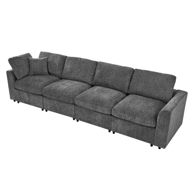 Chenille modular sectional sofa, U style 4 seater couch with deep seat comfort, Modern living room sectional with solid wood frame image number 4
