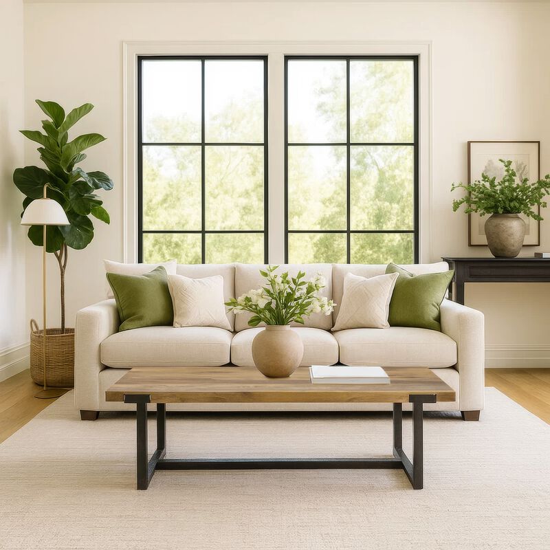 Marlon 48" Coffee Table | Handmade Aluminum Cast Black Frame | Natural Brown Solid Mango Wood Top