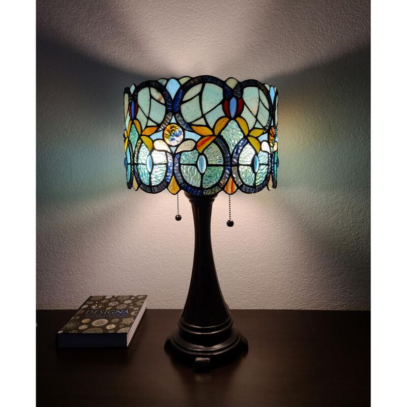 Hivvago 22" Dark Brown Metal Two Light Candlestick Table Lamp With Green Shade