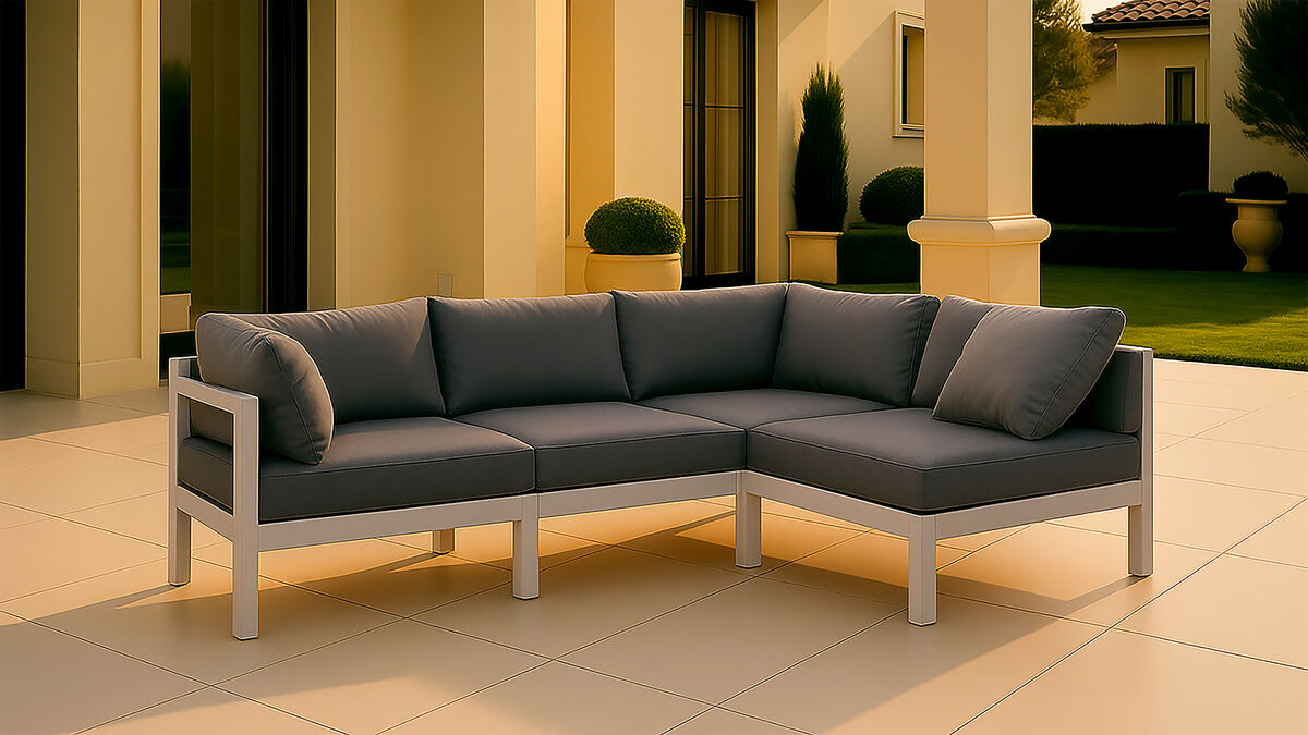 Meridian Furniture Nizuc Grey Water Resistant Fabric Outdoor Patio Modular Sectional