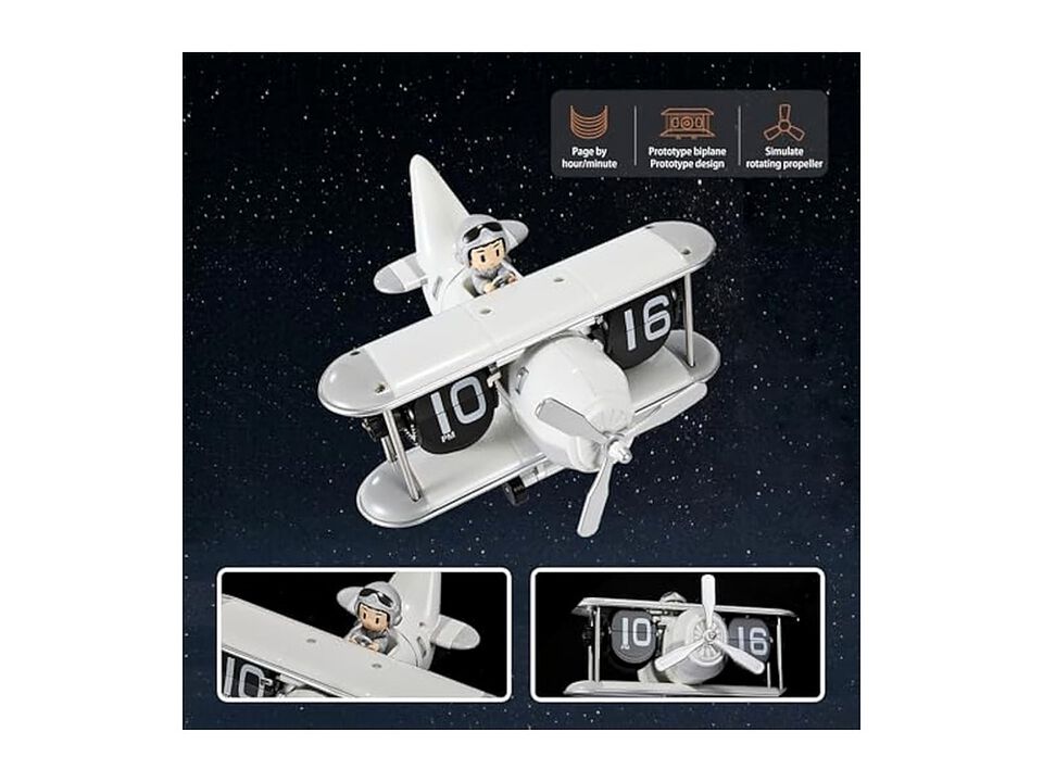 Airplane Flip Desk Retro Vintage Digital Wall Clock Silent White Bedroom Decor