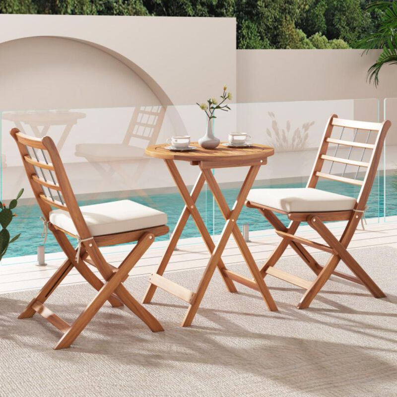 Hivvago 3 Pieces Acacia Wood Patio Bistro Set with Cushions