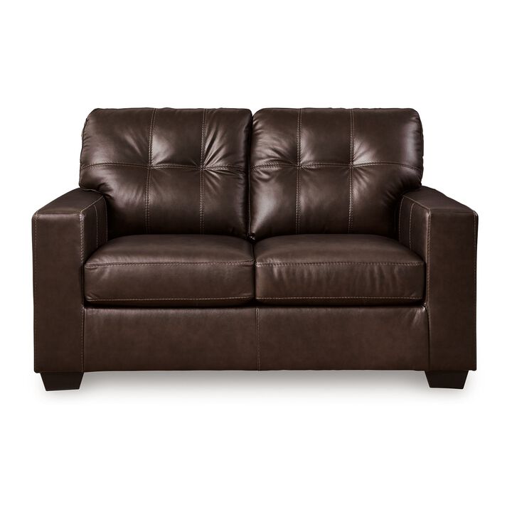 Orion Loveseat, Dark Brown Tufted Real and Faux Leather Seats, 62 Inch - Benzara