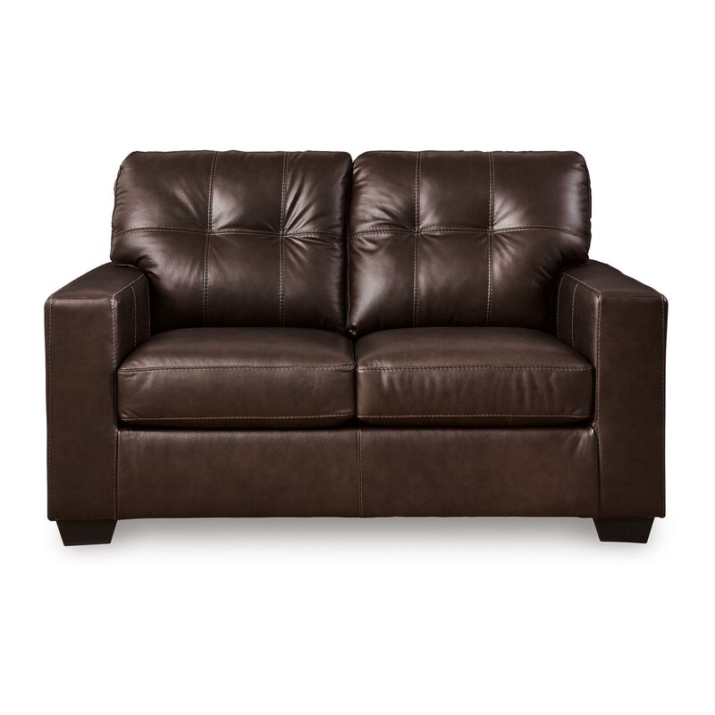 Orion Loveseat, Dark Brown Tufted Real and Faux Leather Seats, 62 Inch - Benzara