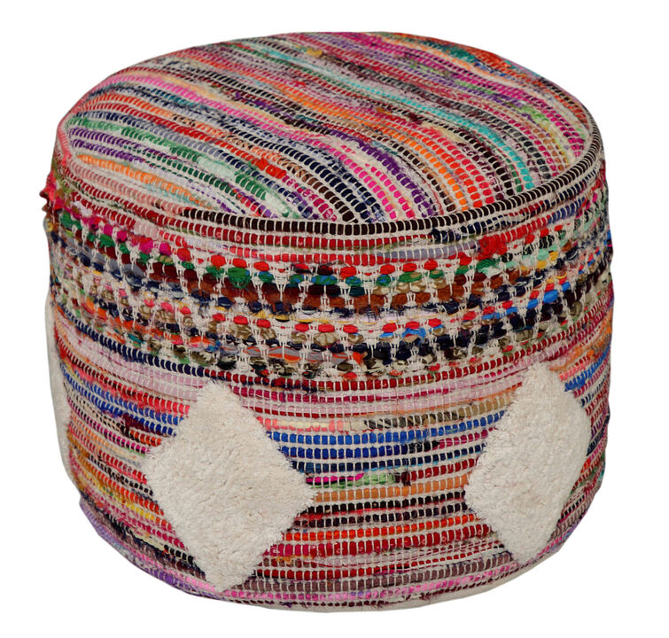 Upholstered Cylinder Pouf &ndash; Geometric Round Ottoman Footstool