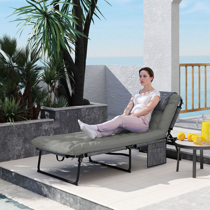Hivvago Outdoor Reclining Pool Chair with Headrest and Side Pocket