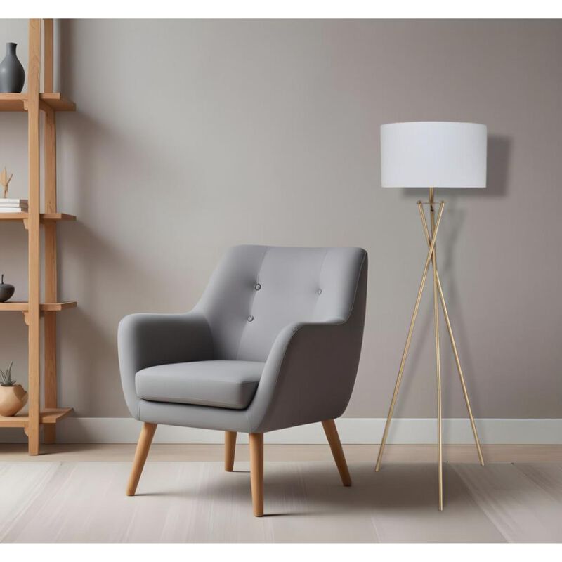 Hivvago 65" Gold And White Tripod Floor Lamp With White Fabric Drum Shade