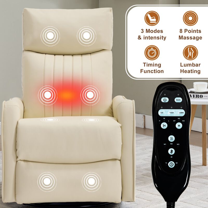 Faux Leather Manual Recliner Chair with Heat and Massage, Living Room Rocker and Swivel Chair image number 4