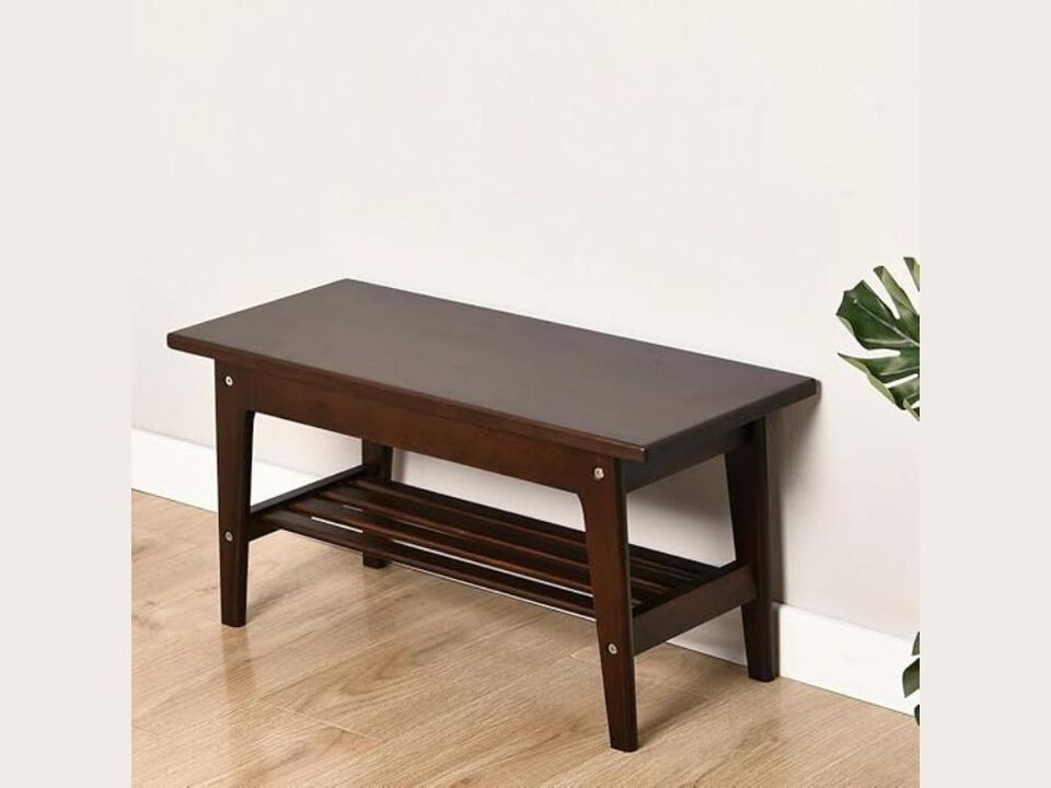 Entryway Wood Shoe Storage Bench Dark Walnut Rack USA Grown