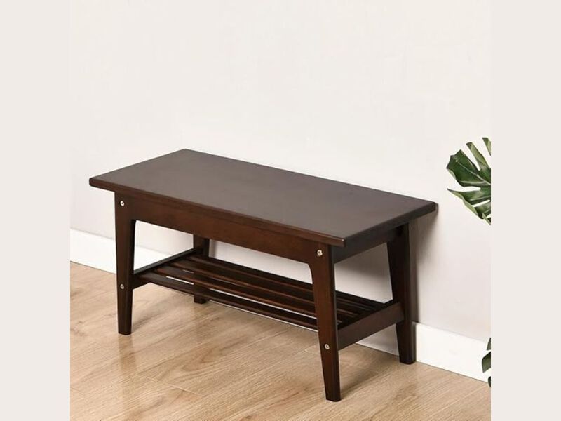 Entryway Wood Shoe Storage Bench Dark Walnut Rack USA Grown image number 1