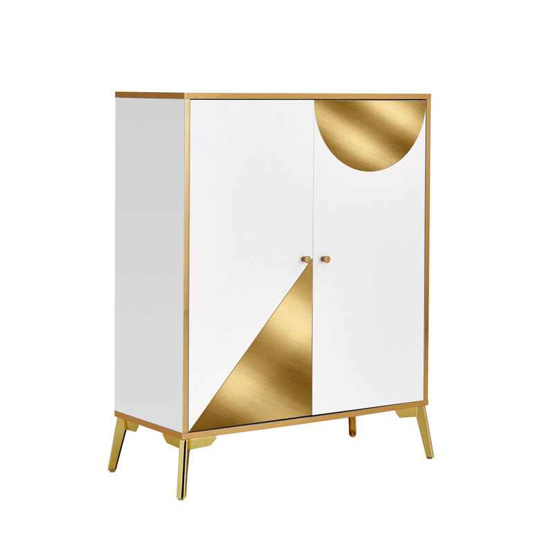 Buffet Sideboard Storage Cabinet, Buffet Server Console Table, shoe cabinet Accent Cabinet, for Dining Room, Living Room, Kitchen, Hallway GOLD +WHITE 1pcs image number 1