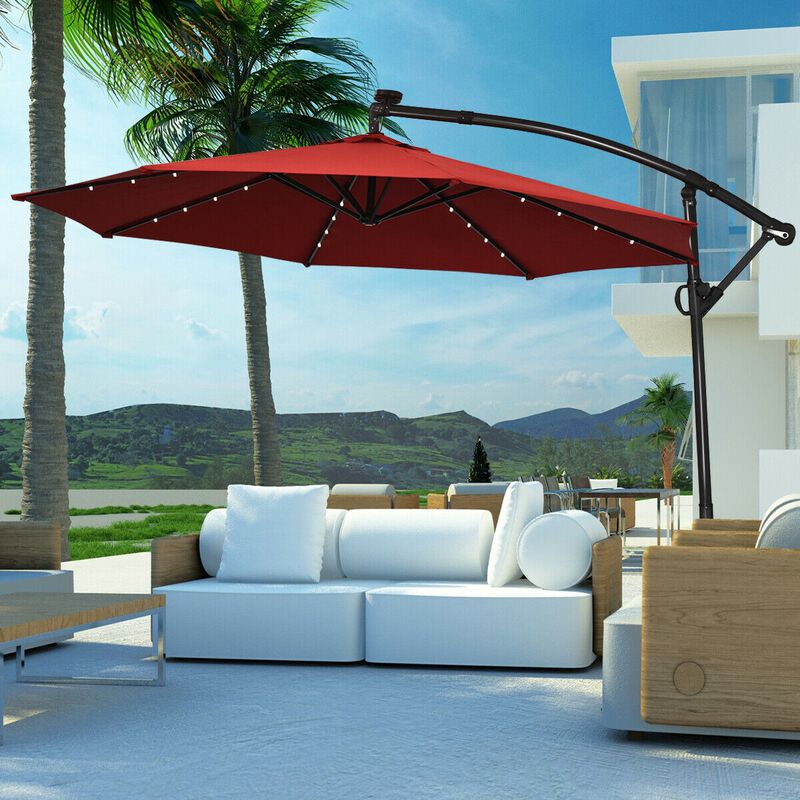 360-Degree Rotating Patio Umbrella &ndash; Solar Powered LED Cantilever Shade (Base Not Included)