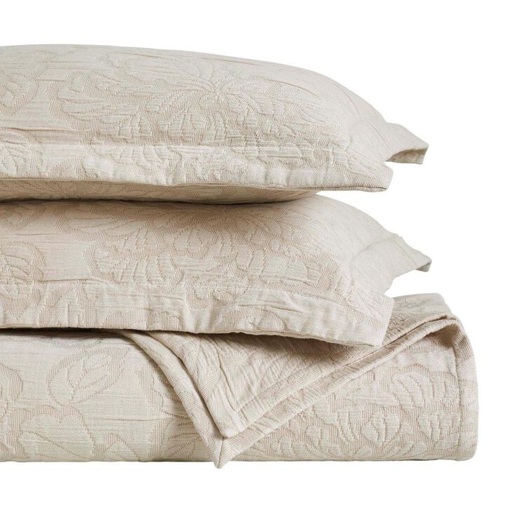 3-Piece Cotton Matelasse Bedspread Set with Floral Design