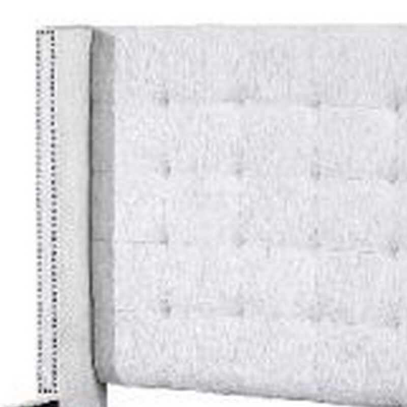 Eastern King Bed with Fabric Upholstery and Tufting, Beige