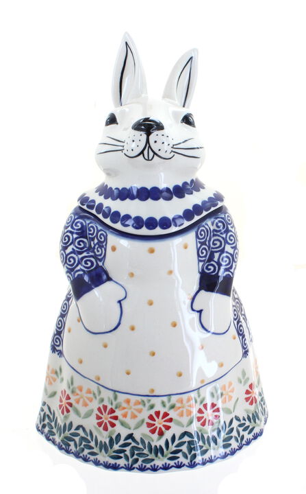Blue Rose Polish Pottery Halsey Rabbit Cookie Jar