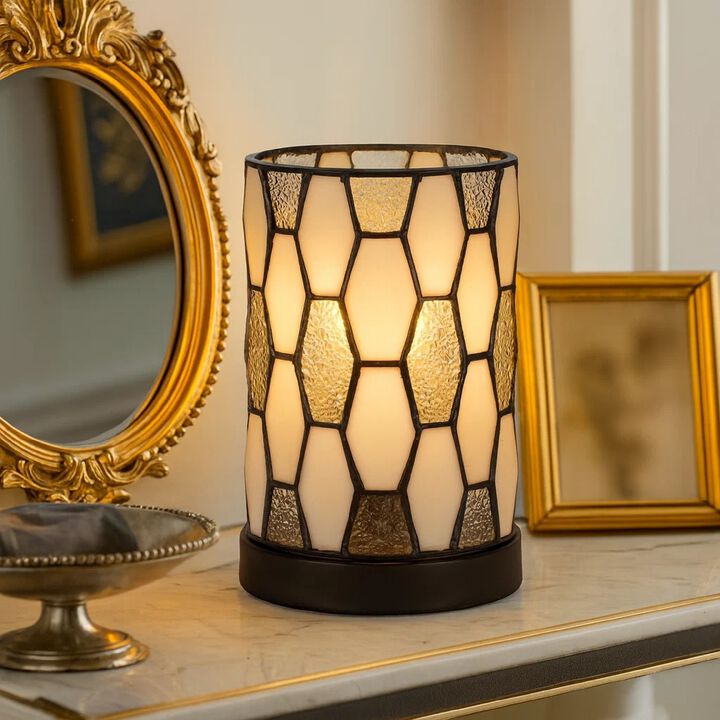 Eli 9 Inch Accent Lamp, Hand Painted Cylinder Tiffany Style Shade, Bronze