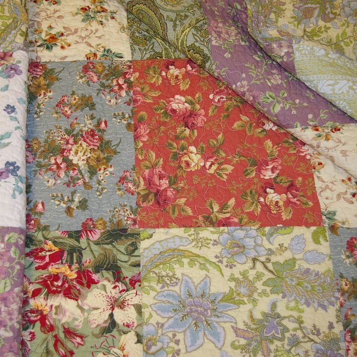 QuikFurn King size 100% Cotton Floral Quilt Set with 2 Shams and 2 Pillows