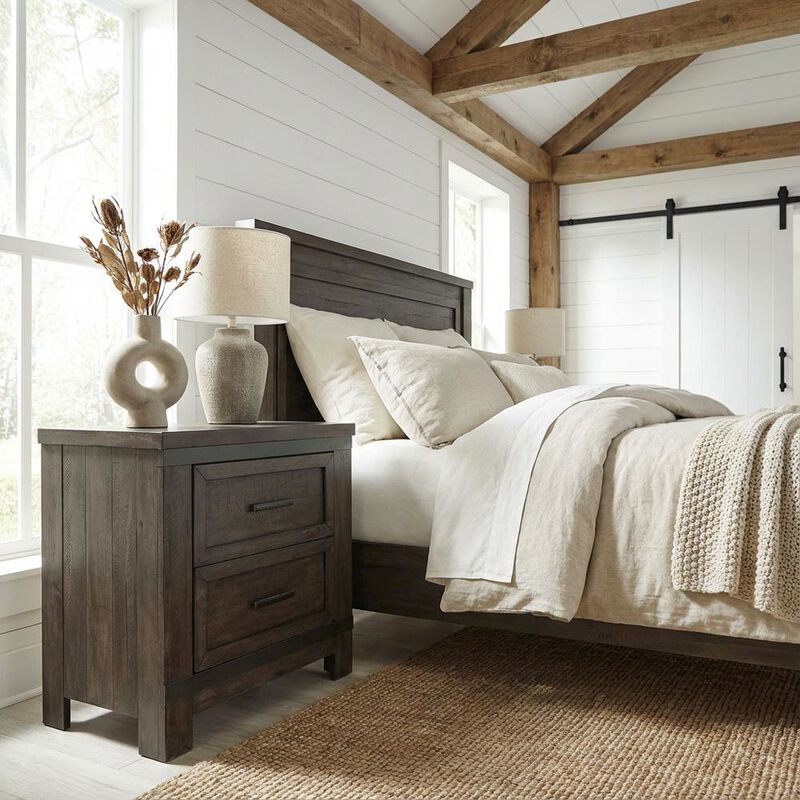 Rustic Nightstand in Rock Beaten Brown with Saw Cuts for Bedroom Decor image number 1