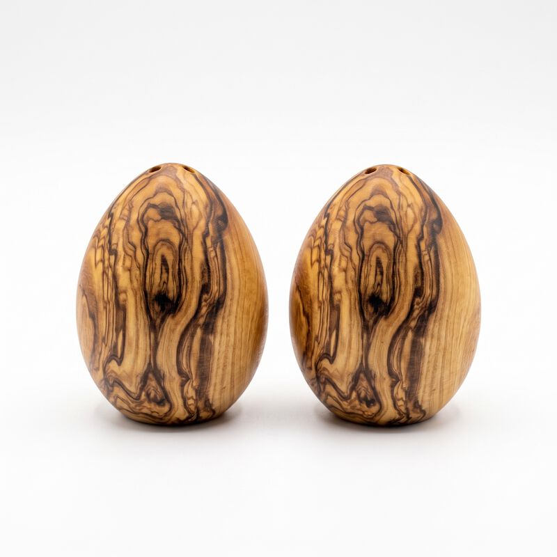 Olive Wood Egg-Shaped Salt & Pepper Shakers (Set of 2) &ndash; Wooden Spice Dispenser Set image number 0