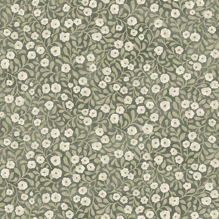 Poppy Trail Green Floral Wallpaper