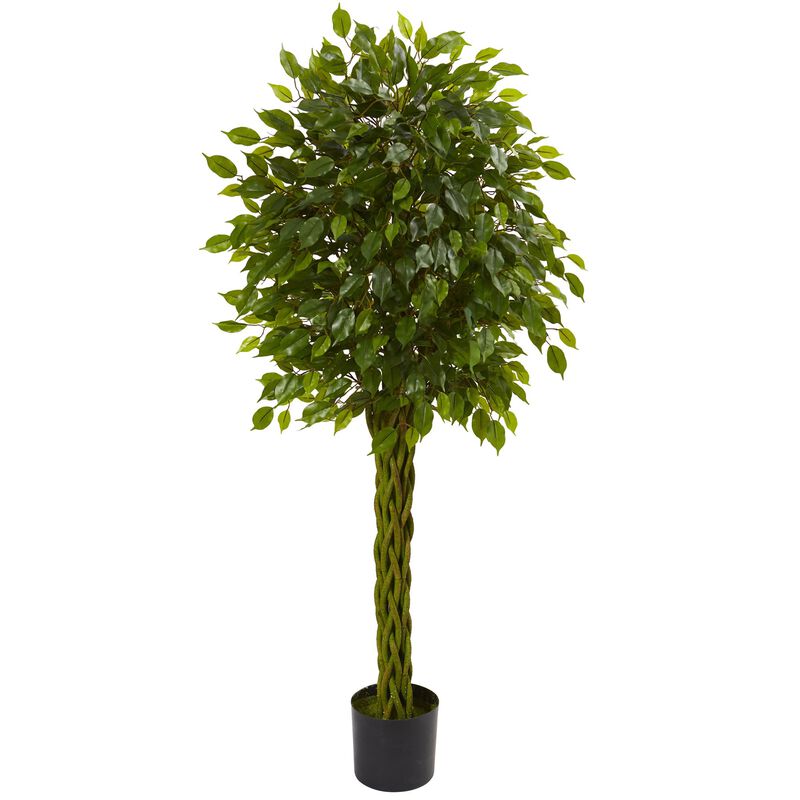 HomPlanti 5 Feet Ficus Artificial Tree with Woven Trunk UV Resistant (Indoor/Outdoor) image number 1