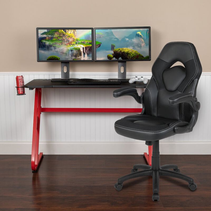 Flash Furniture Red Gaming Desk and Black Racing Chair Set with Cup Holder and Headphone Hook image number 7