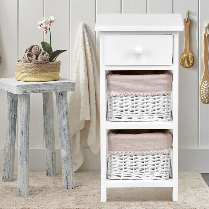 Hivvago 2 Pieces Bedroom Bedside End Table with Drawer Baskets-White
