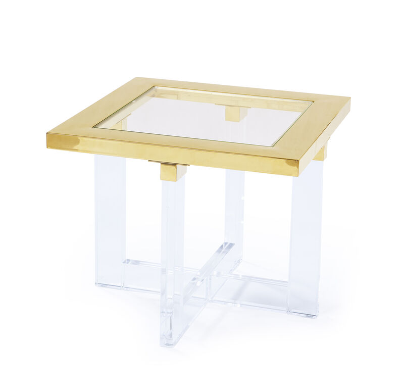 Pasargad Home Vicenza Lucite Side Table, White/Gold