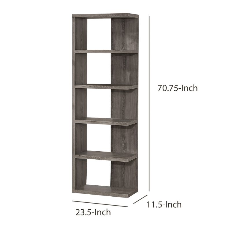 Spacious Semi Backless Wooden Bookcase, Gray-Benzara
