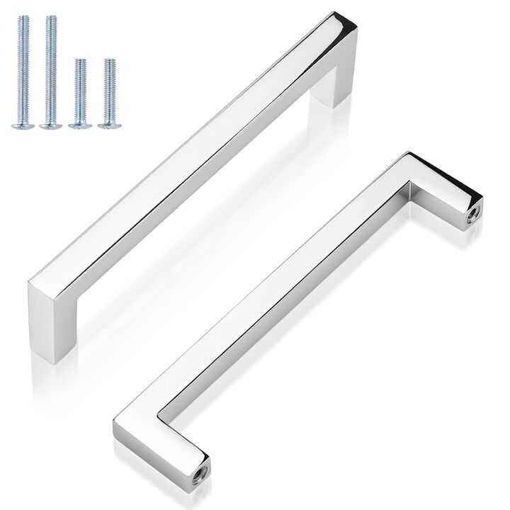 GOBEKOR 10 Pack Solid Polished Chrome Cabinet Handles 5 Inch Hole Center Chrome Drawer Pulls, Euro Square Bar Dresser Handles Ca