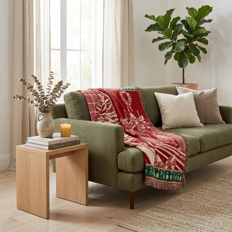 HomeRoots Queen Green And Red Mod Acrylic Woven Blanket image number 1