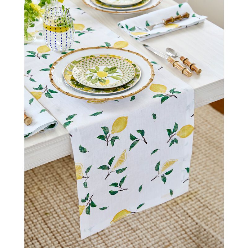 Christmas Linen Table Runner - Botanical Lemon, Solino Home