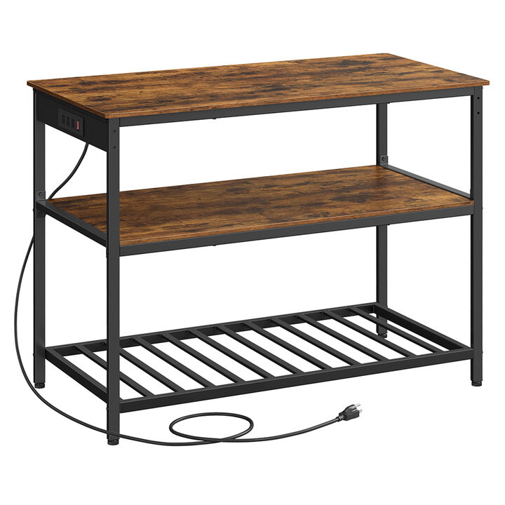 Kitchen Island with Storage Shelves and Power Strip Organizer