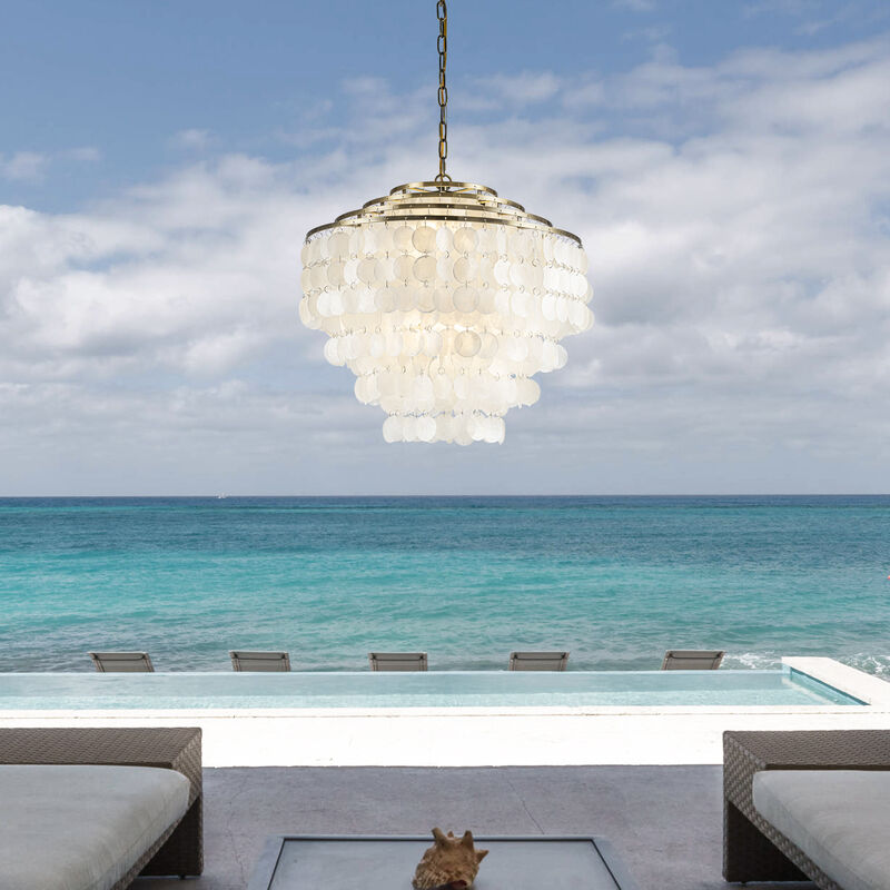 6-Light 22" Glam Coastal Capiz Tiered Chandelier With Natural Seashells image number 2