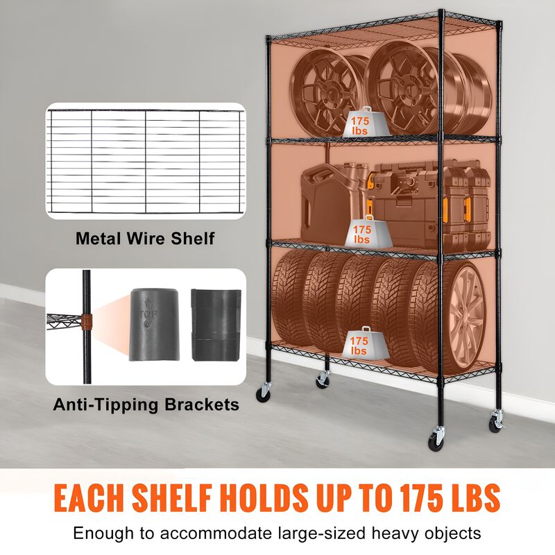 4 Tier Rolling Storage Shelving Unit, Heavy Duty Metal Wire Rack with Wheels image number 5