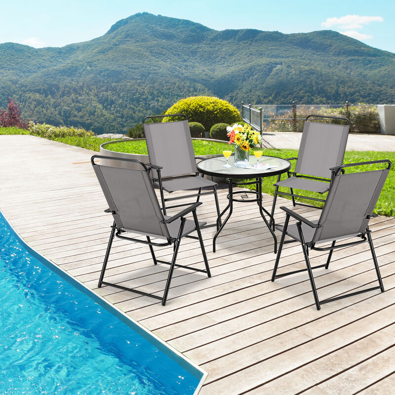 Set of 2 Outdoor Folding Sling Chairs with Armrest and Backrest