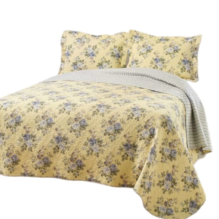 Hivvago Full / Queen Yellow Blue Floral Lightweight Coverlet Set