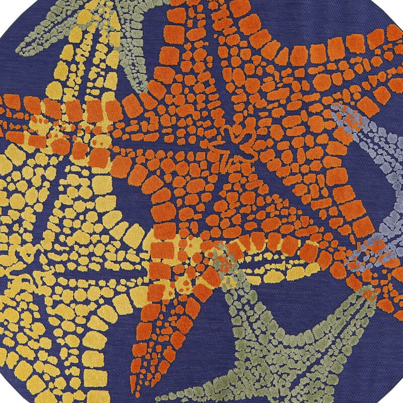 HomeRoots 5' Blue Yellow And Orange Round Starfish Indoor Outdoor Area Rug image number 4