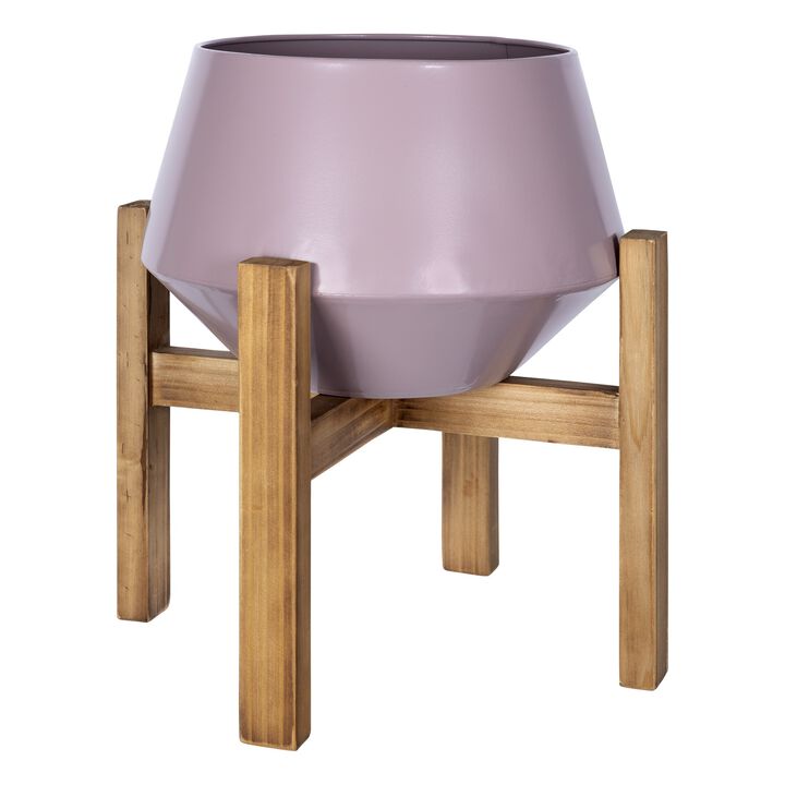 13.25" Pink Modern Matte Metal and Wood Plant Stand