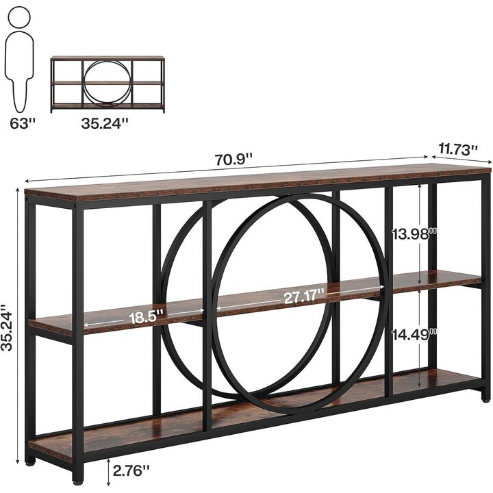 Tribesigns Rustic 3-Tier Wood Console Table with Storage Shelves