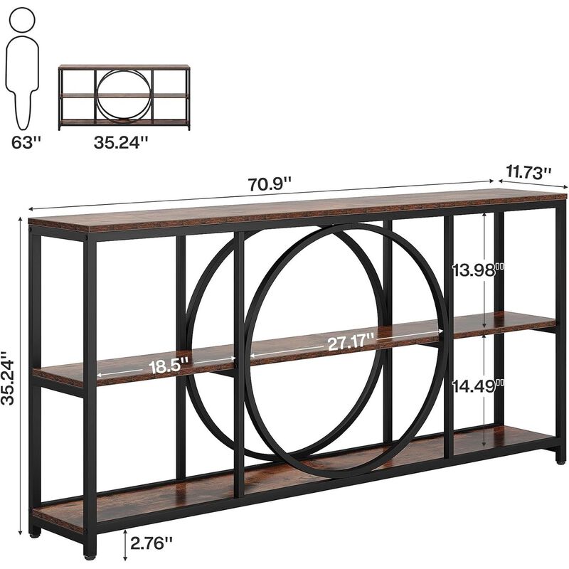 Tribesigns Rustic 3-Tier Wood Console Table with Storage Shelves image number 1