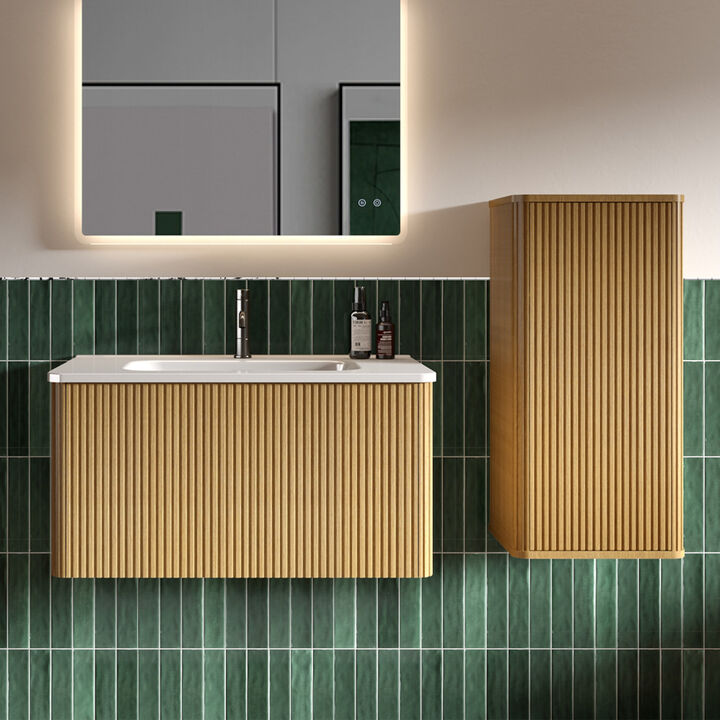 ELEMENT ACE Elegant Floating Side Cabinet with Curvy Safety Design and Chic Striped Textures for Modern Home Storage