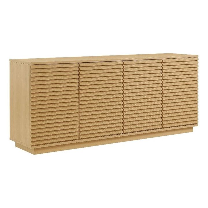 Modway Render 71 Inch Mid-Century Modern Sideboard Buffet Table in Oak &mdash; Fluted 4-Door Credenza Storage Cabinet &mdash; High TV Stand with Cable Management for Wall Mounted TVs